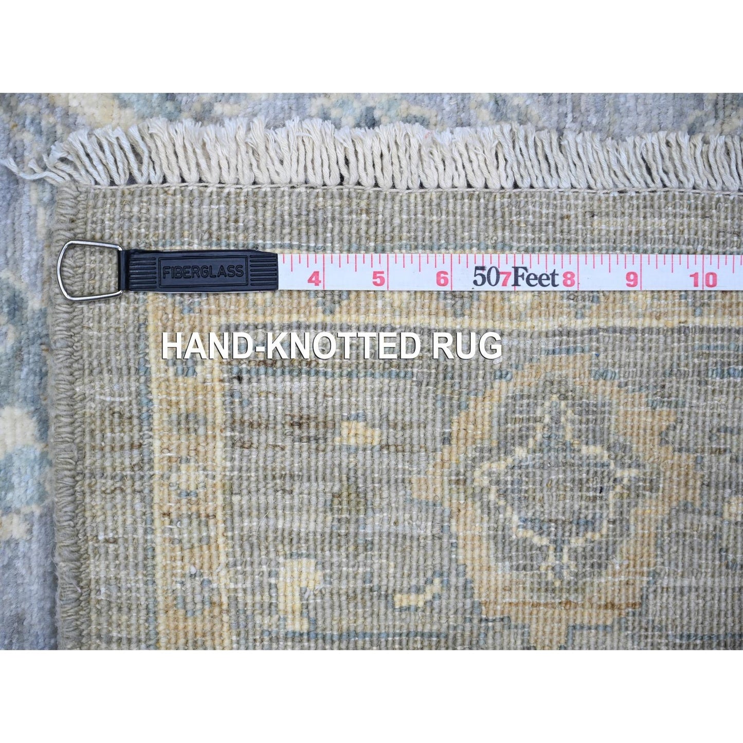 3'10"X11'9" Cloud Gray Finer Peshawar Wool Hand Knotted Rug