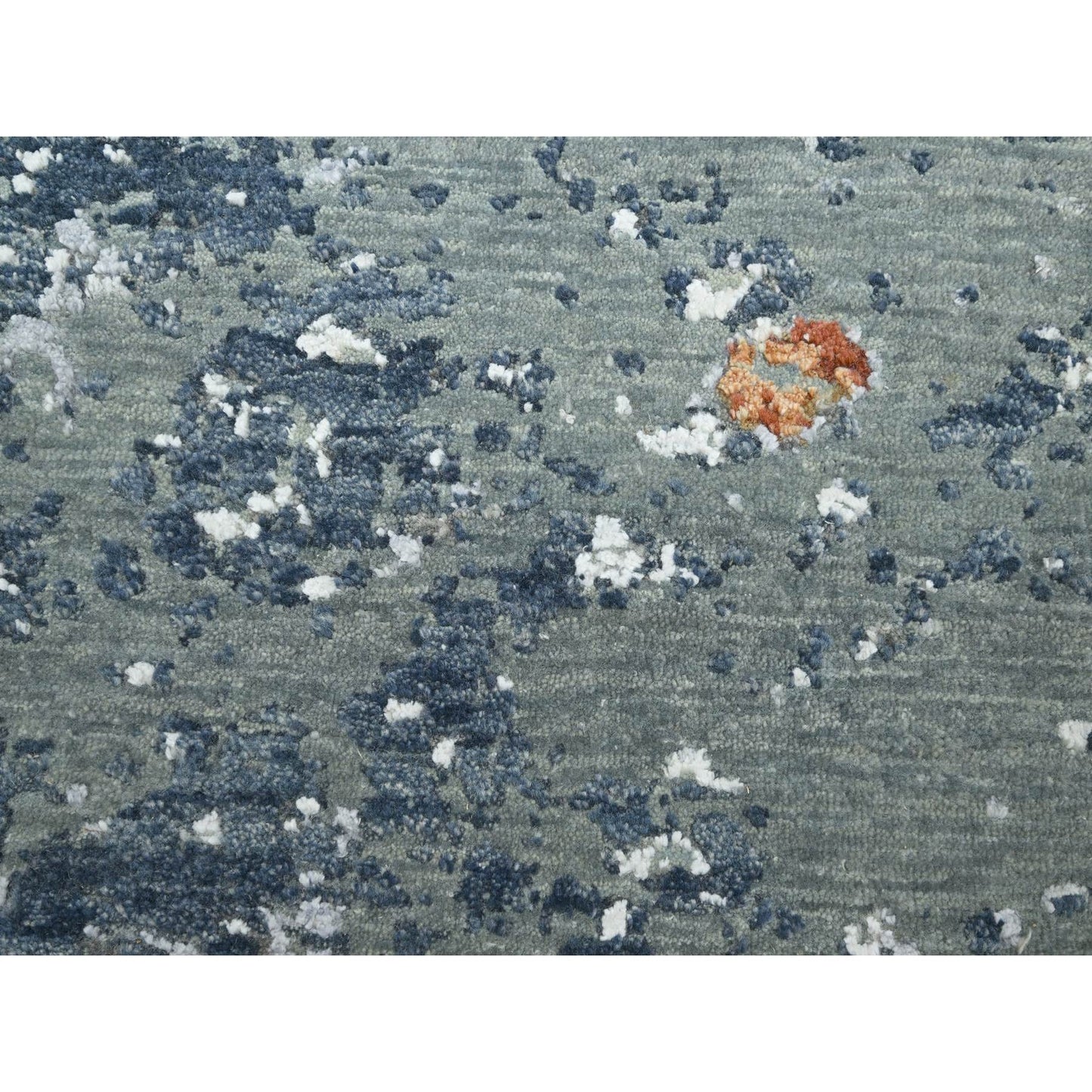 8'X8' Gray With Peach Abstract Design Pure Wool Hand Knotted Round Rug