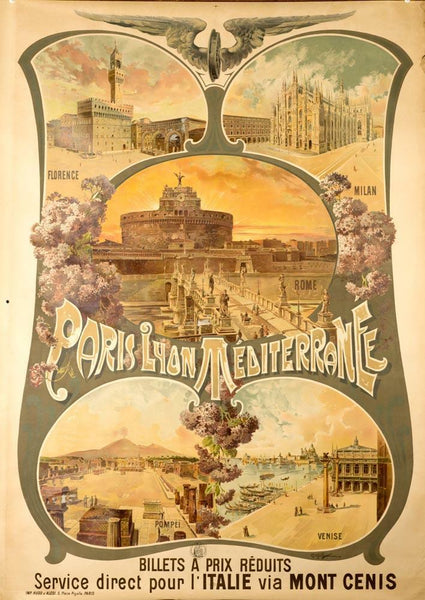 Rome Milan Florence Venise Pompeii 31X42 Original Vintage Italian Travel Poster