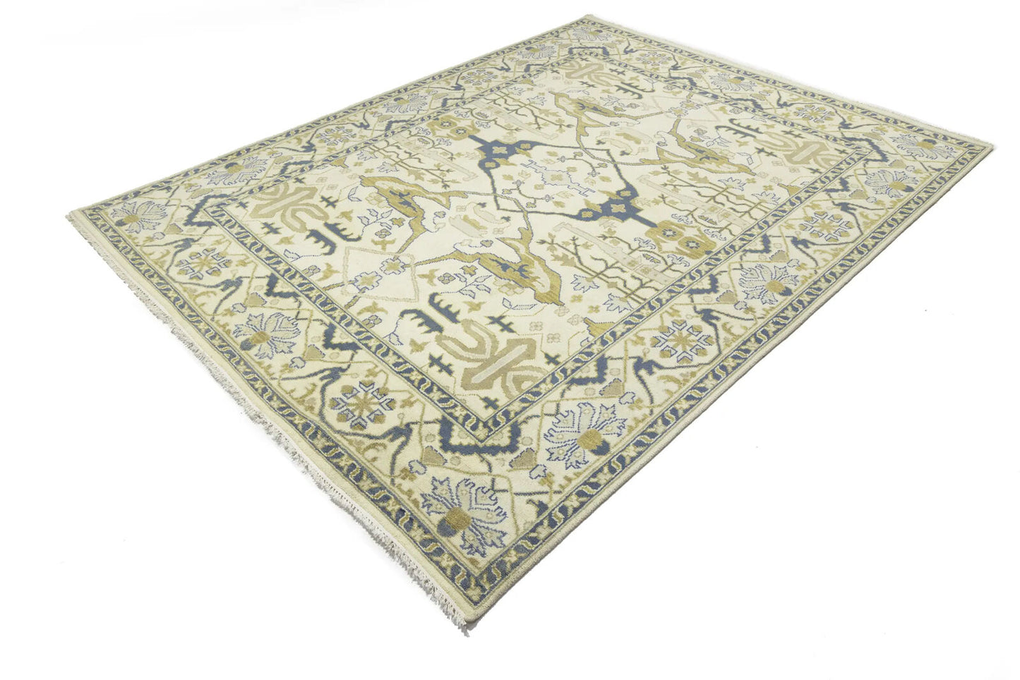 Handmade Oushak Oriental Rug Wool Carpet Floral