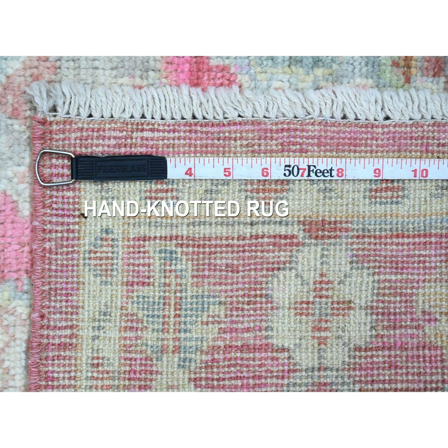 4'1"X6' Punch Pink Afghan Angora Oushak Leaf Design Hand Knotted Wool Rug