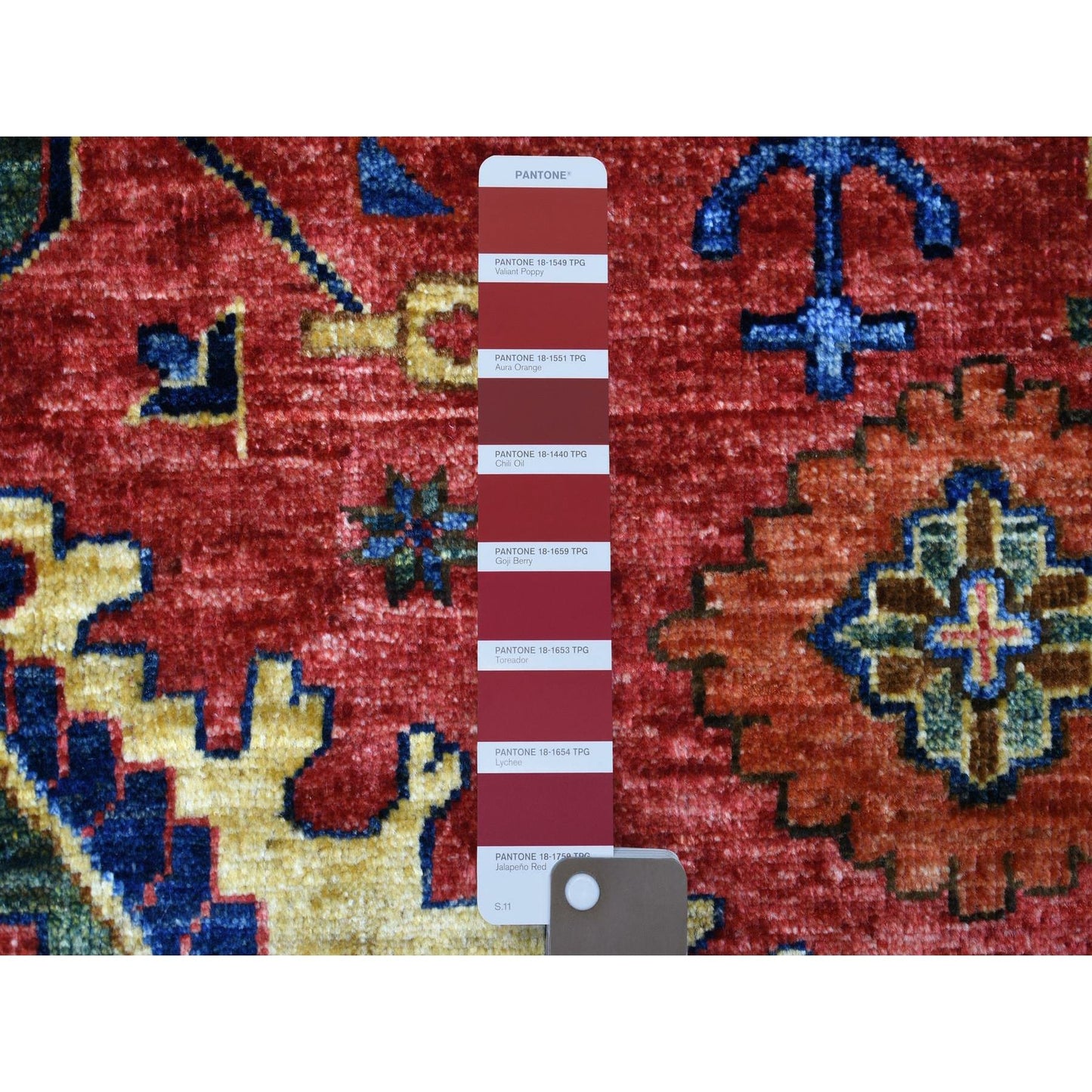 5'7"X7'7" Red Afghan Ersari With Geometric Design Pure Wool Oriental Rug