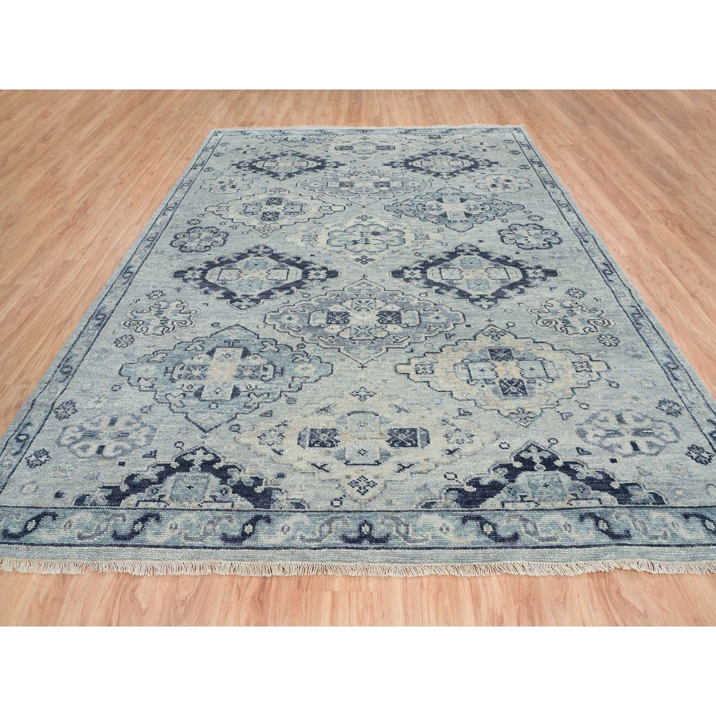 8'10"X11'10" Silver Gray Pure Wool Hand Knotted Anatolian Design Rug