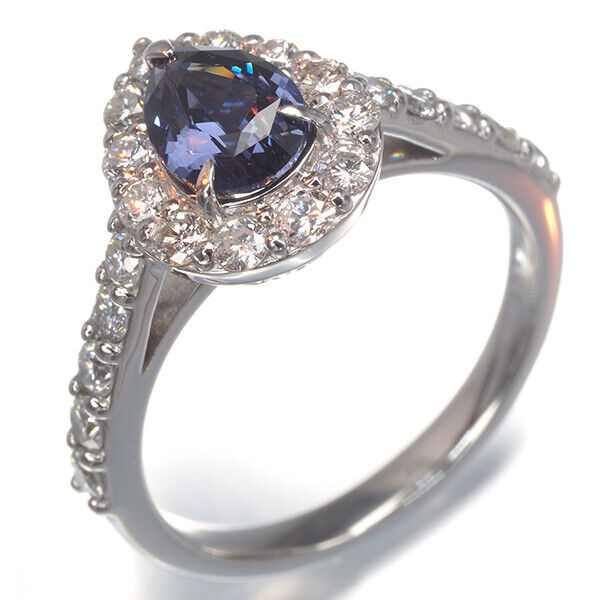 Colour-Change Spinel 1.106Ct Diamond Pear-Shaped Classic Ring 900 Platinum