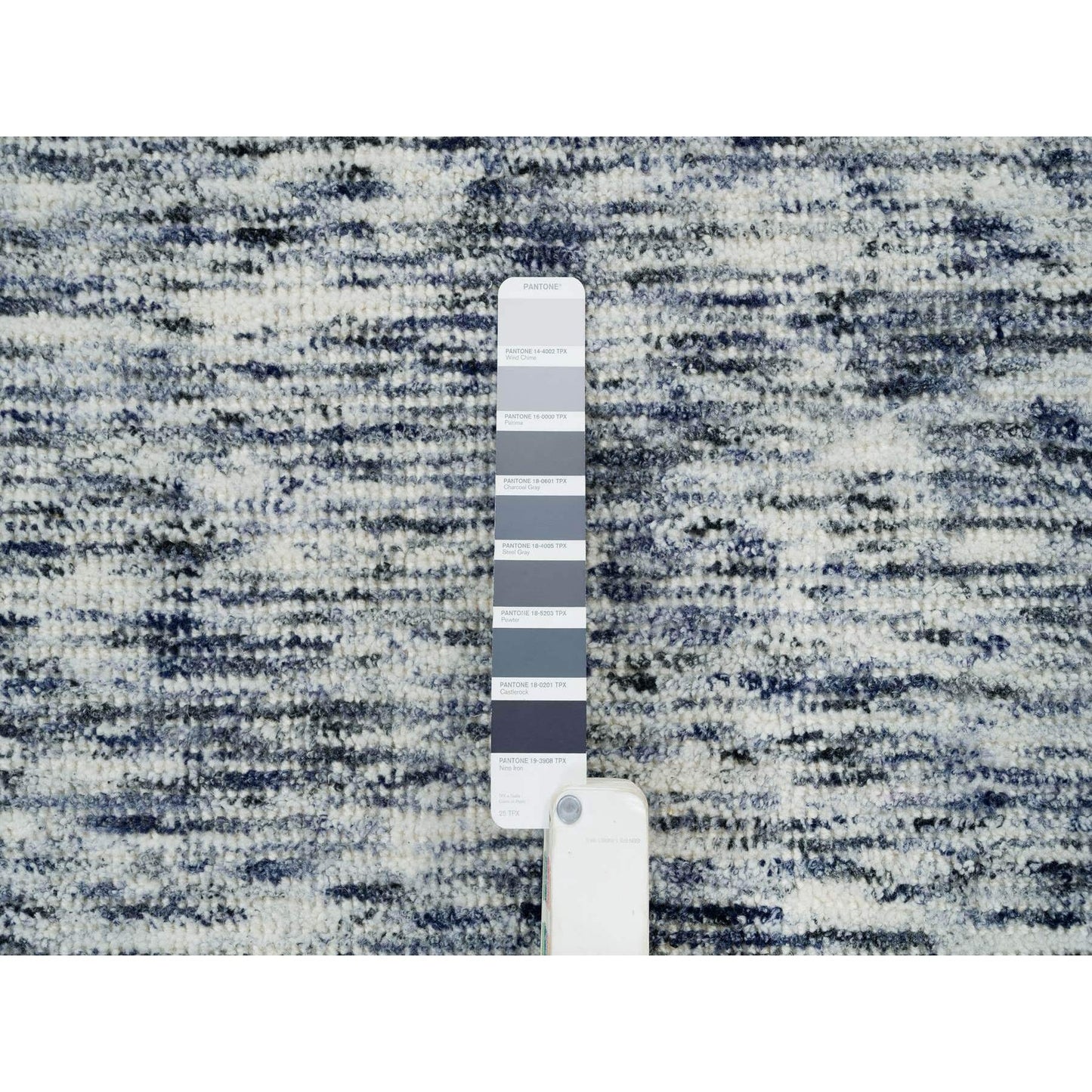 6'1"X9'1" Blue Modern Striae Design Pure Wool Hand Loomed Oriental Rug