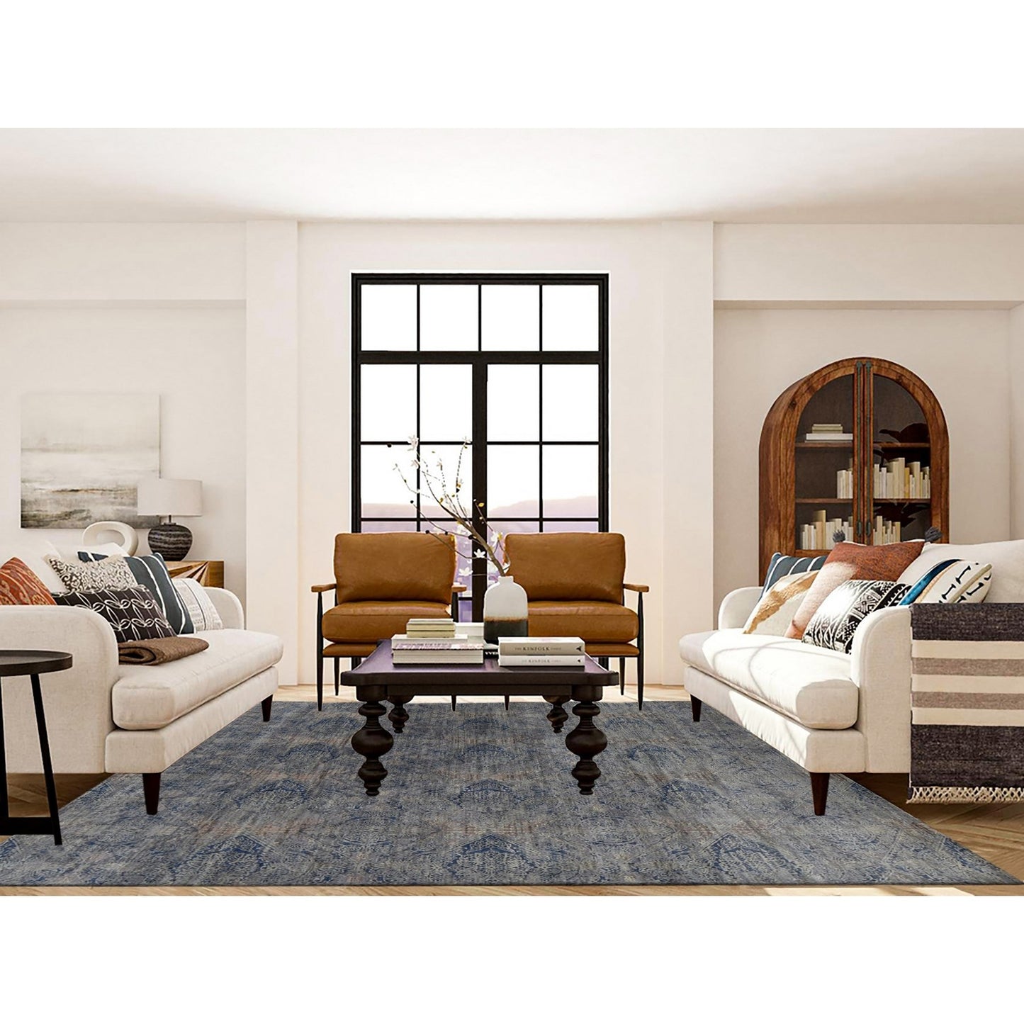 8'X10'2" Gray Erased Rossets Silk With Wool Hand Knotted Oriental Rug