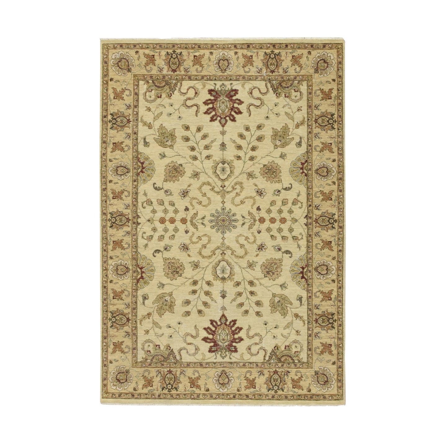 5'4"X8' Ivory Agra Ziegler Design Leaf Pattern Pure Wool Hand Knotted Rug