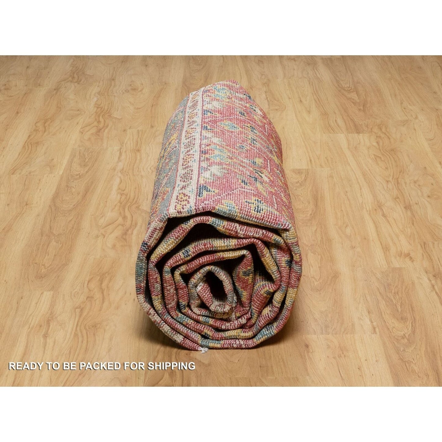 10'X13'9" Red Hand Knotted Antiqued Oushak Design Wool Oriental Rug