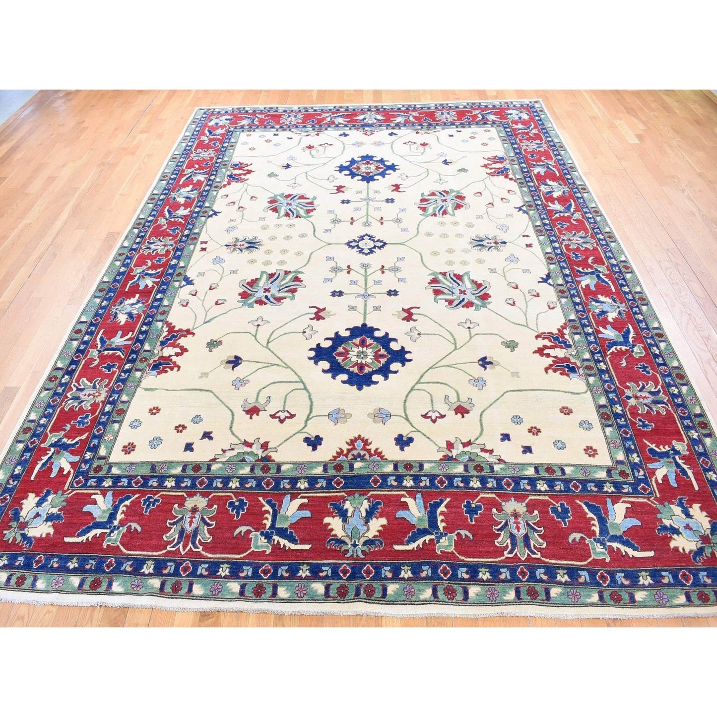 9'10"X14' Cream Color Hand Knotted Kazak Pure Wool Oriental Rug