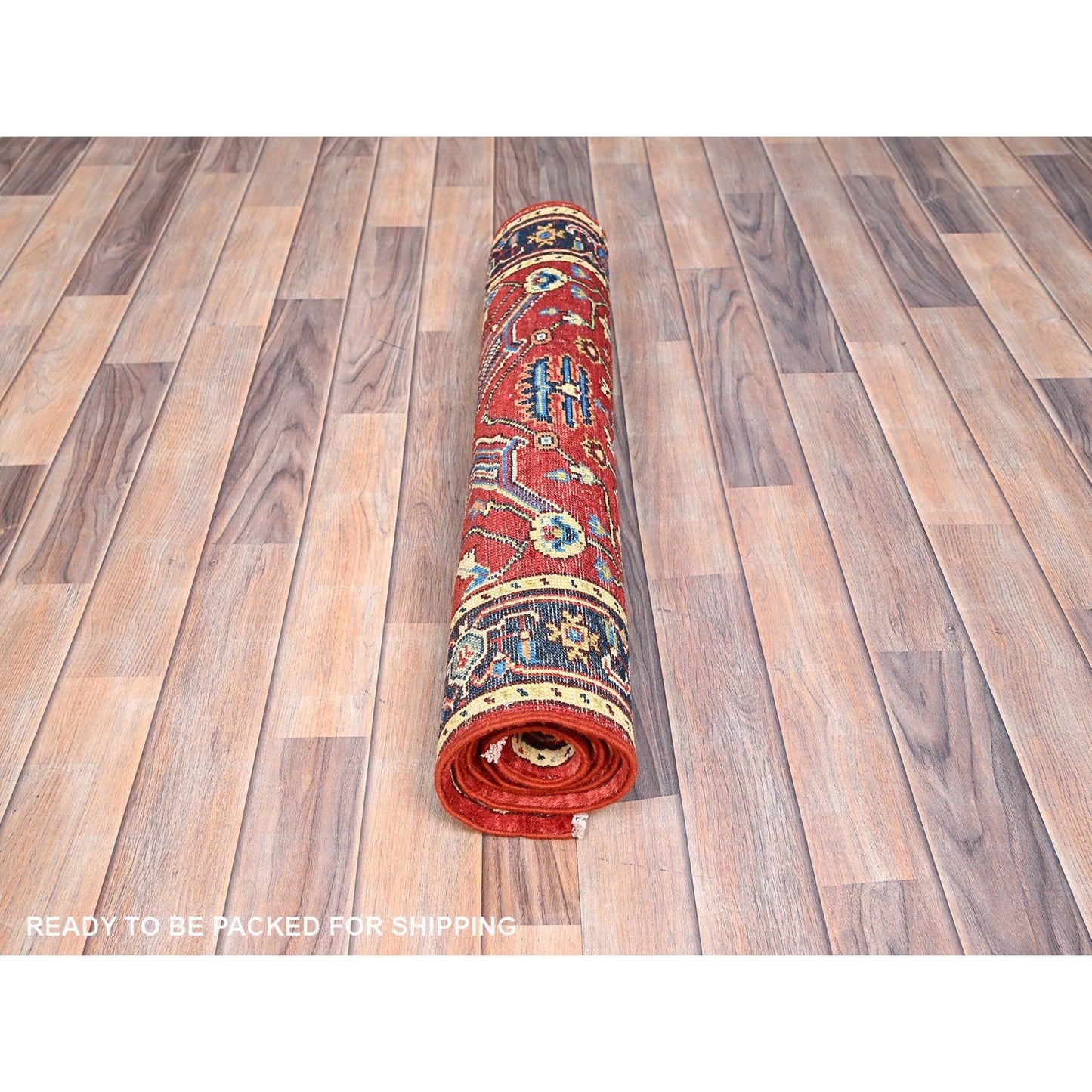 2'10"X4'7" Barn Red Seeripe Heris Design Soft Wool Hand Knotted Rug