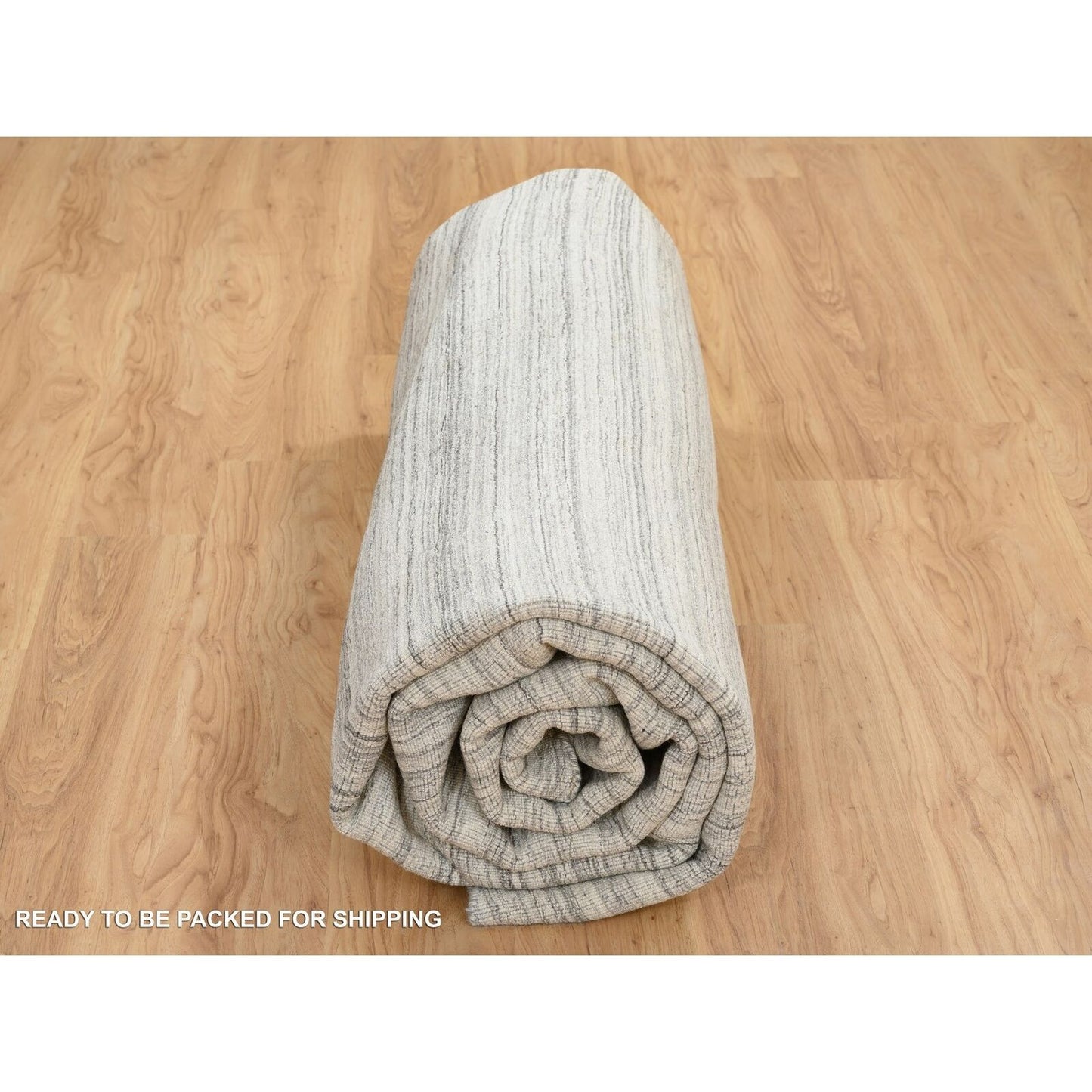 12'X12' Gray Hand Loomed Undyed Natural Wool Modern Design Round Rug
