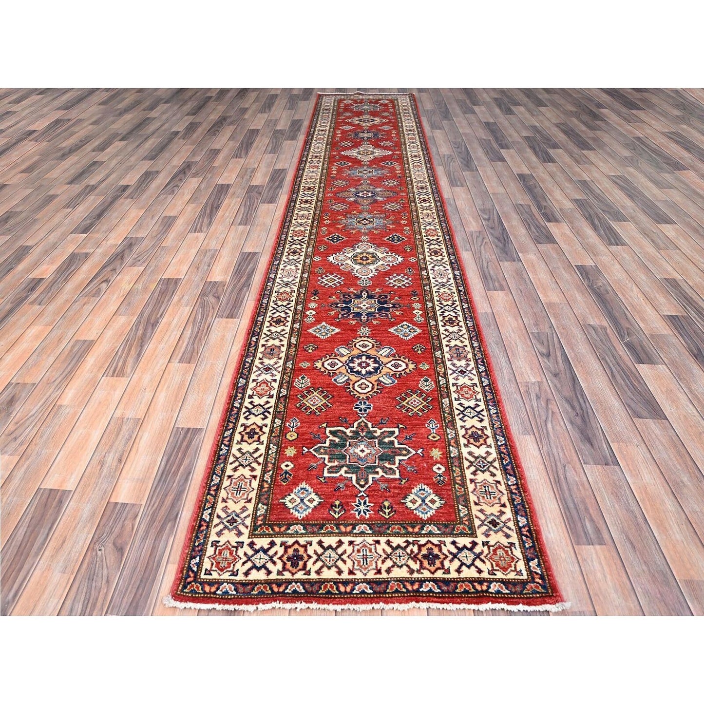 2'8"X13'4" Red Super Kazak Hand Knotted 100% Wool Runner Oriental Rug