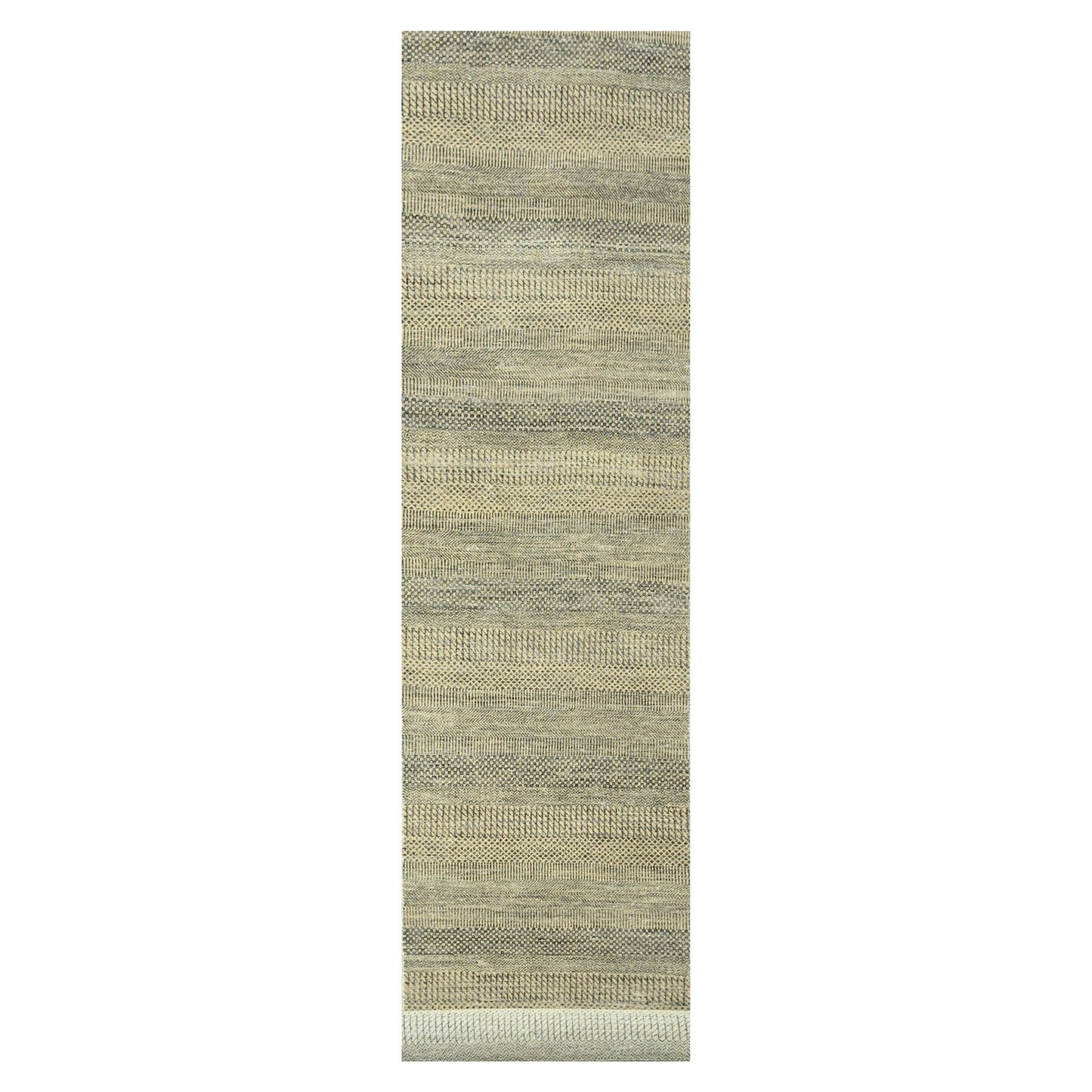 2'7"X20'4" Brown Modern Grass Design Hand Knotted Wool & Silk Runner Rug