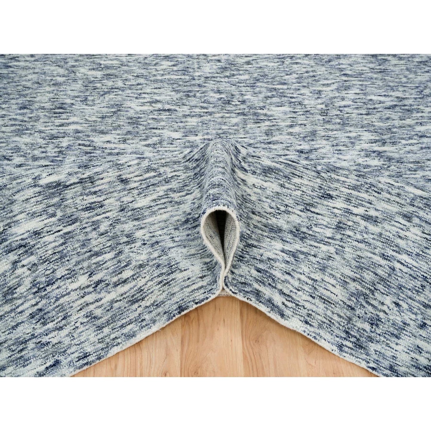 12'X12' Blue Wool Hand Loomed Modern Striae Design Oriental Square Rug