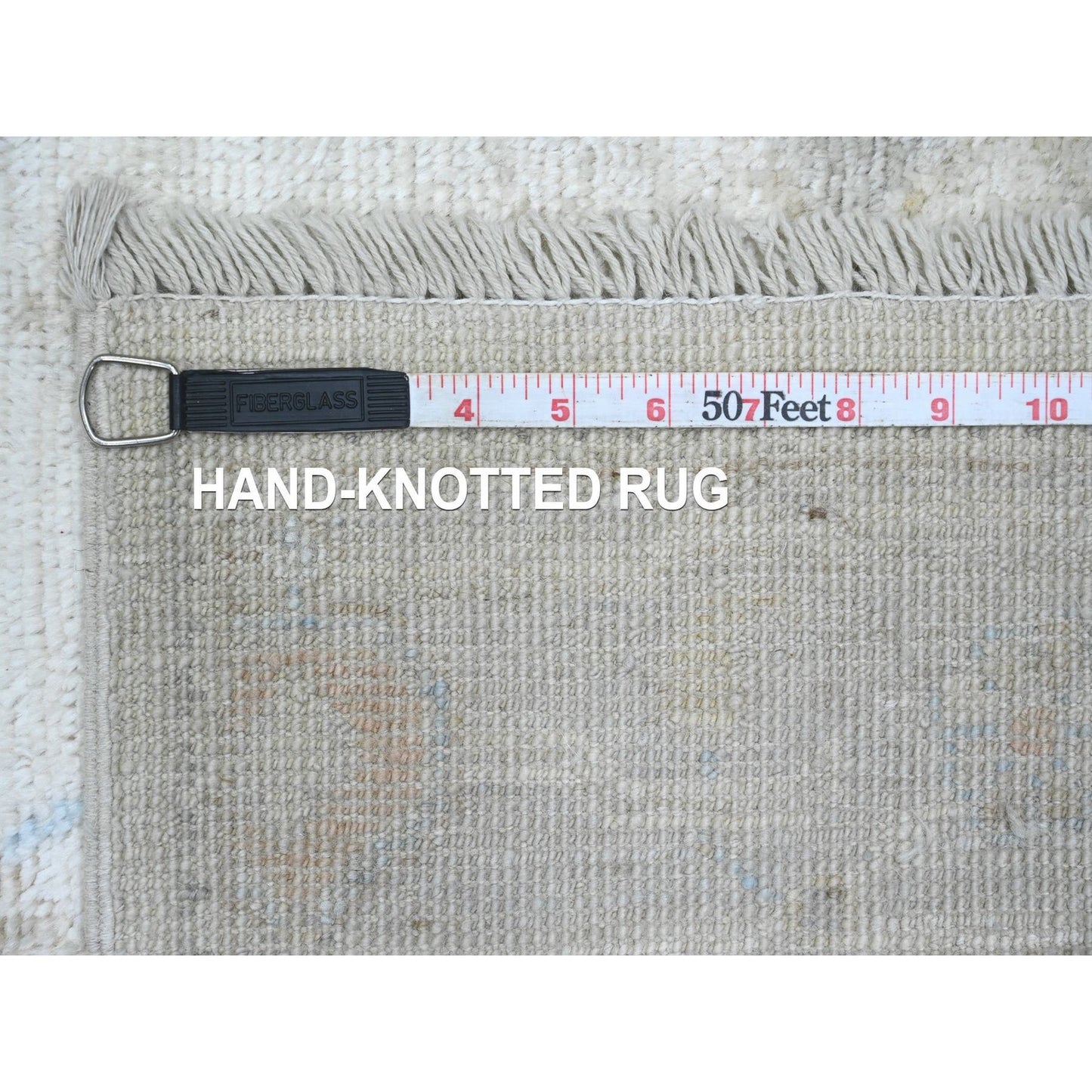 2'8"X12'4" White Hand Knotted Angora Oushak Leaf Design Wool Runner Rug