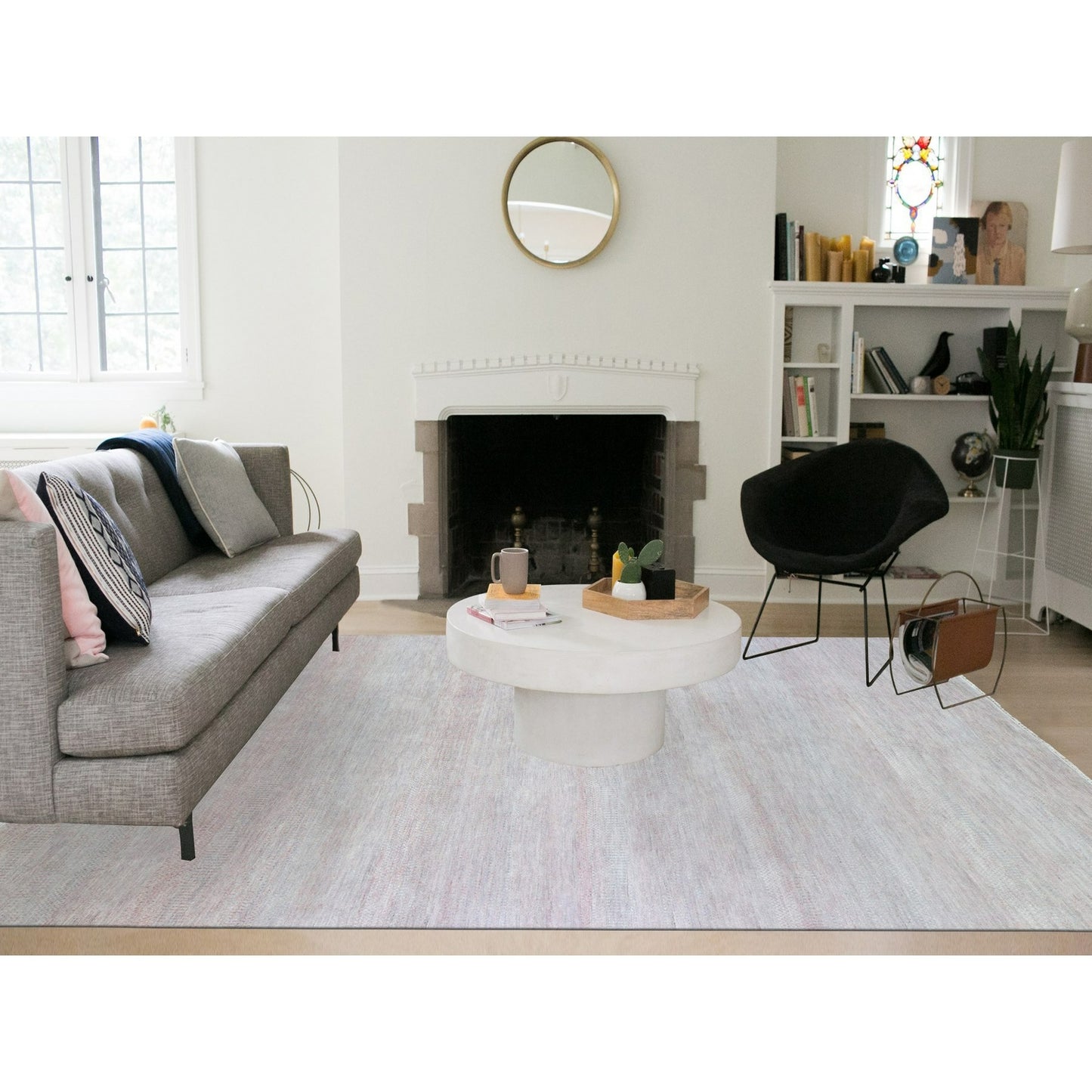 9'X12'1" Pink Grass Design Gabbeh Hand Knotted Wool And Silk Modern Rug