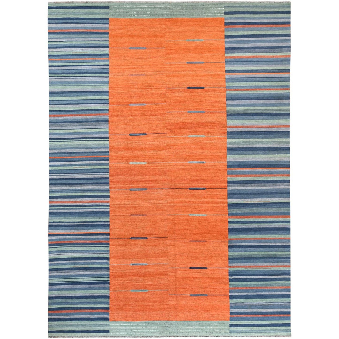 10'4"X14'2" Sunburst And Stripes Design Flat Weave Kilim Hand Woven Rug