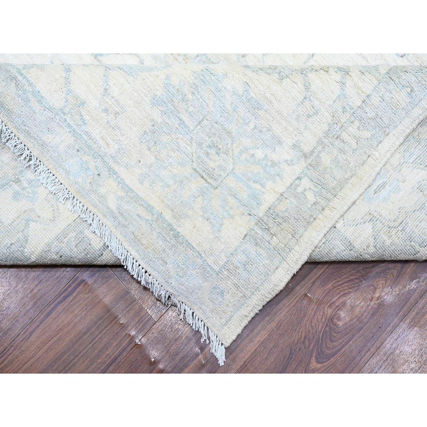 10'2"X14'1" Frost White Organic Wool White Wash Peshawar Hand Knotted Rug