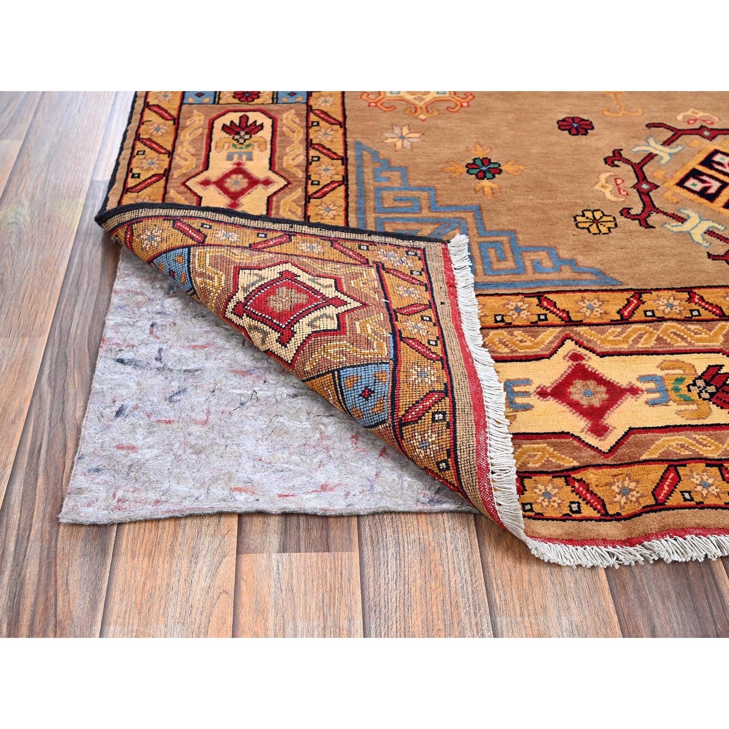 5'X6'10" Brown Afghan Khamyab With Khotan Design Hand Knotted Wool Rug