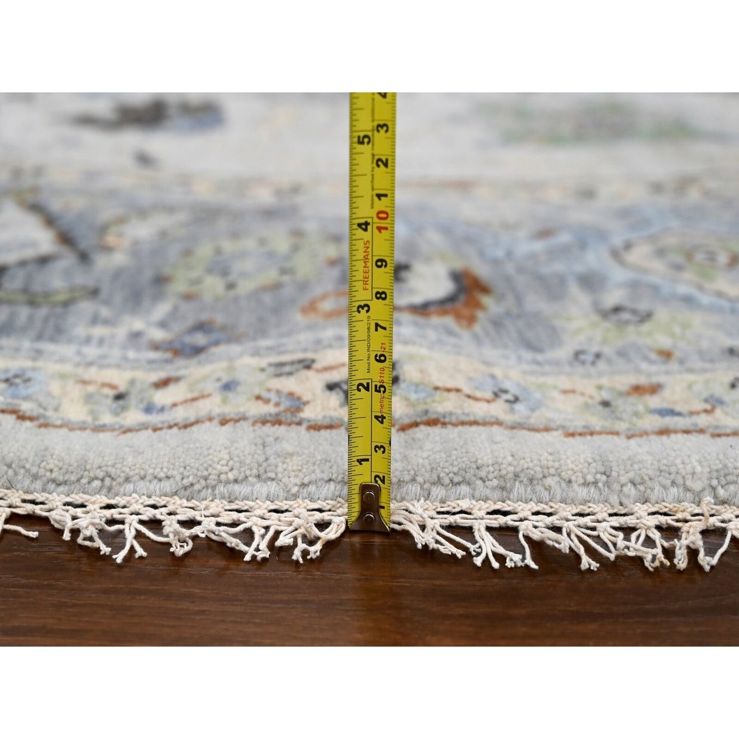 10'X10' Whirlwind Gray Wool Hand Knotted Floral Motifs Oushak Round Rug