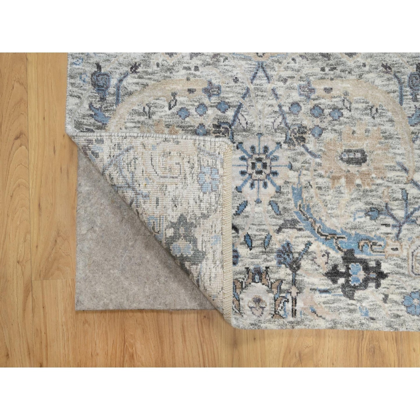 2'7"X25'9" White Hand Knotted Sickle Leaf Silk And Wool Xl Runner Rug