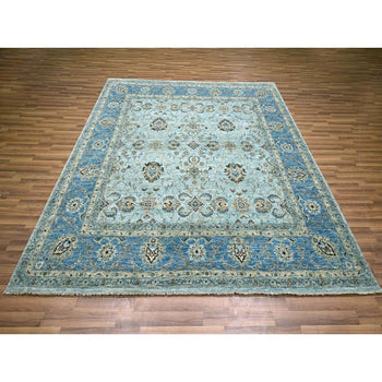 8'X8' Sky Blue Shah Abbas Flower Design Pure Wool Hand Knotted Square Rug