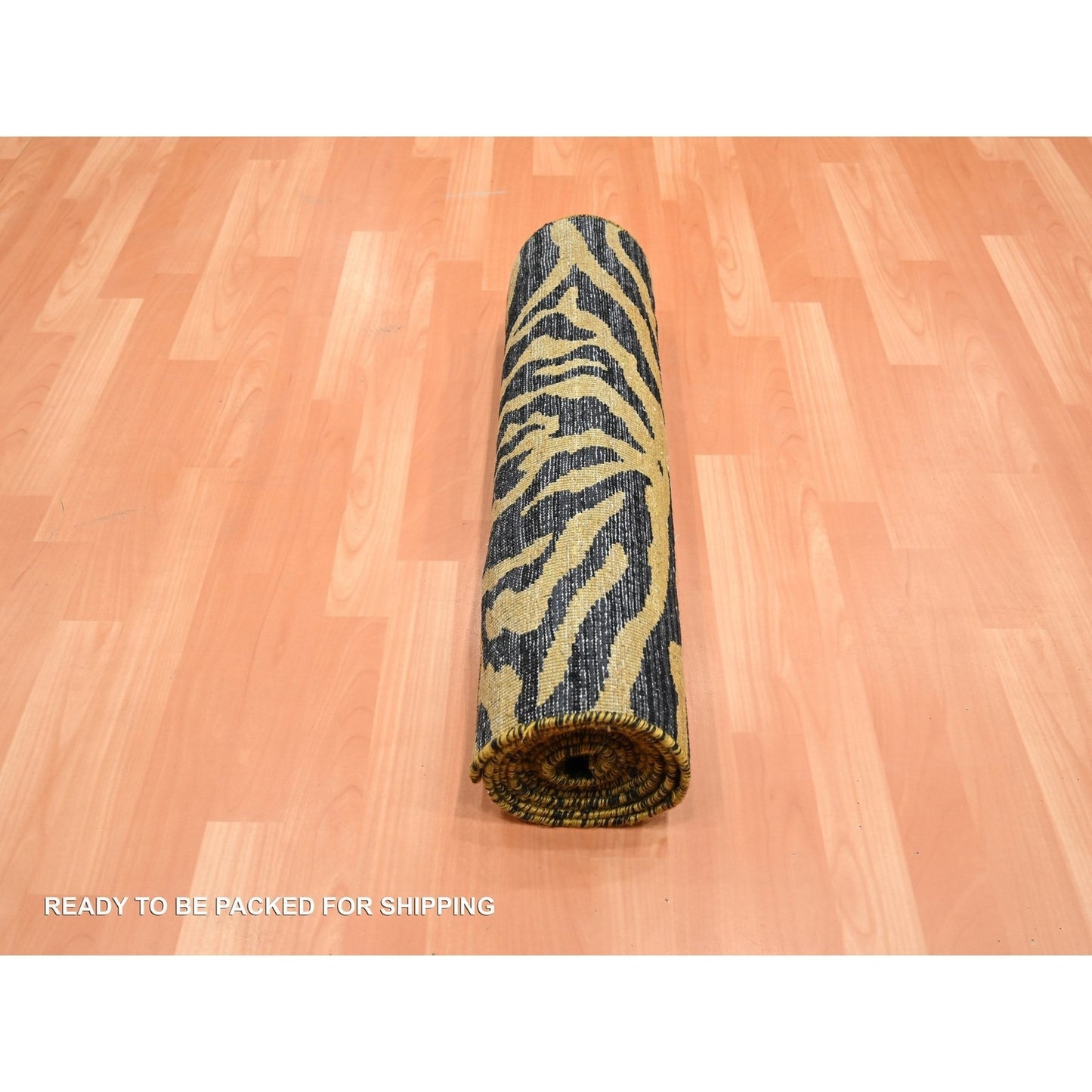 2'6"X12' Black-Gold Tiger Skin Design 100% Wool Hand Knotted Runner Rug