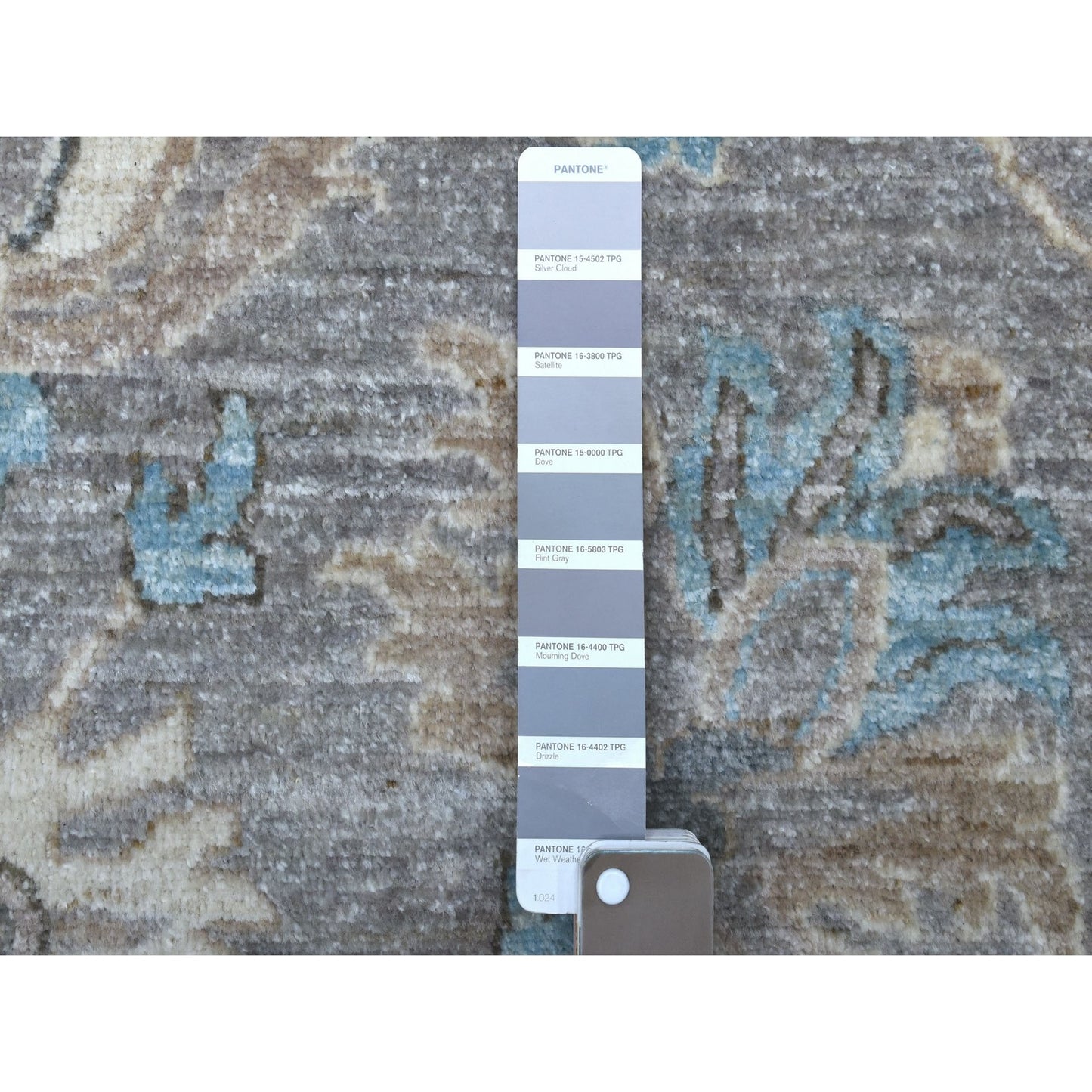12'X12' Hand Knotted Soft Wool Fine Peshawar Silver Gray Round Rug
