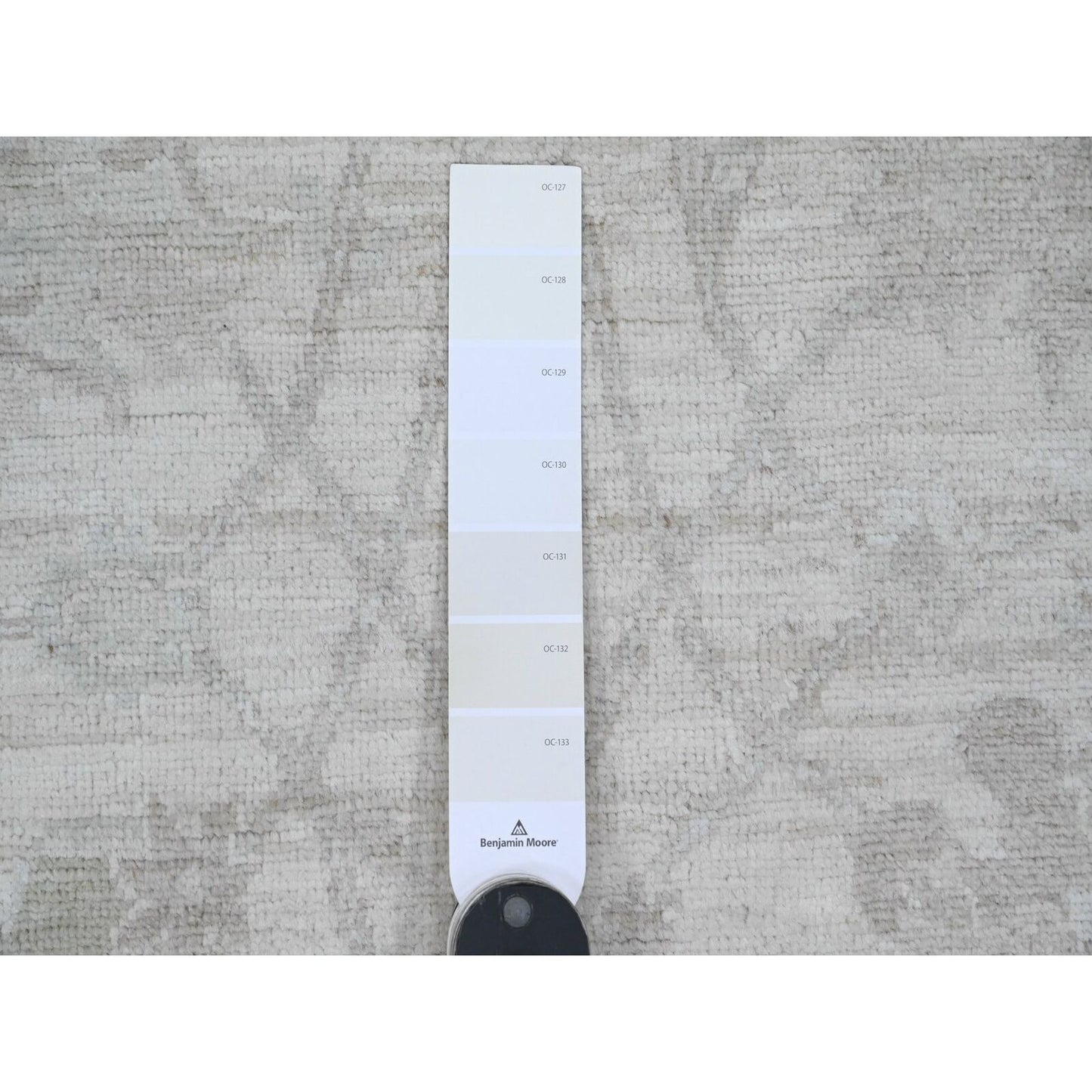 8'8"X11'5" White Hand Knotted Washed Out Peshawar Leaf Pattern Wool Rug