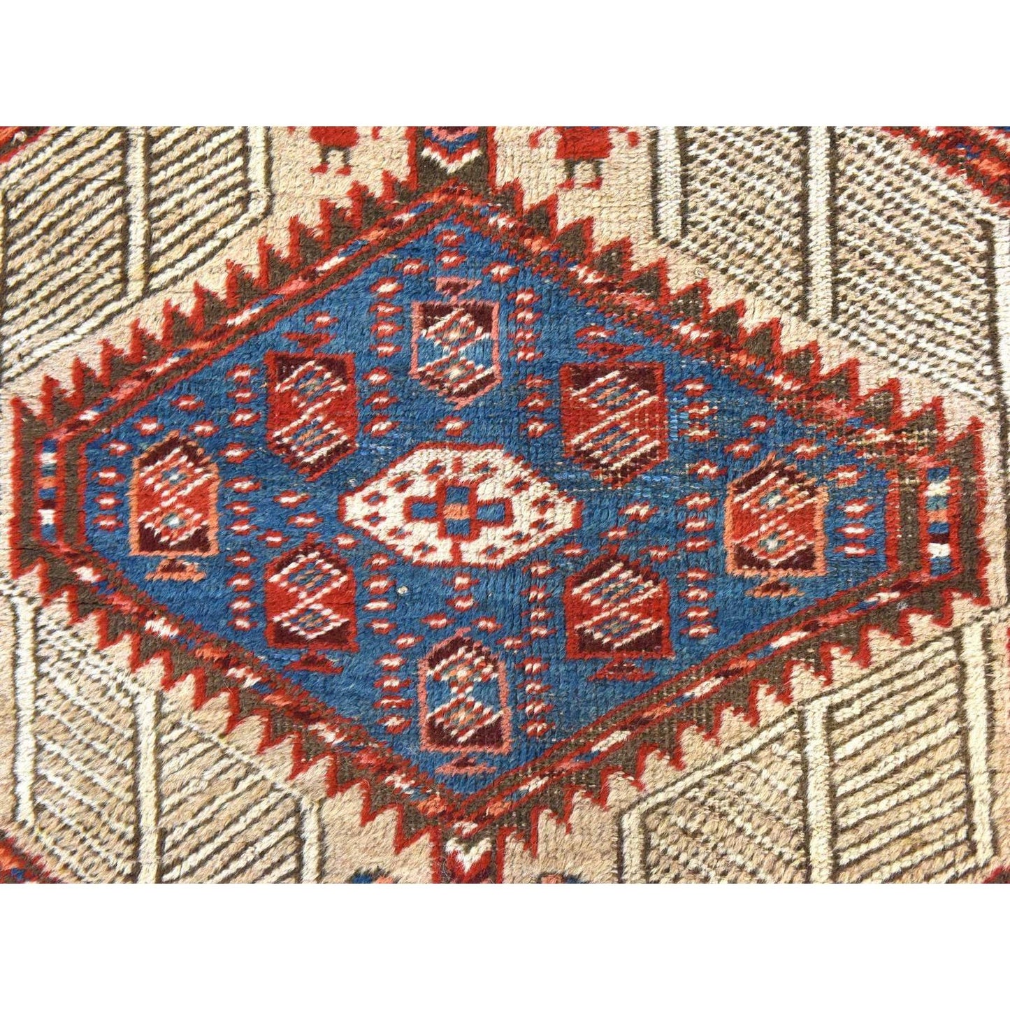 3'7"X8' Ivory Antique Zoroastrian Serrib Hand Knotted Wool Runner Rug