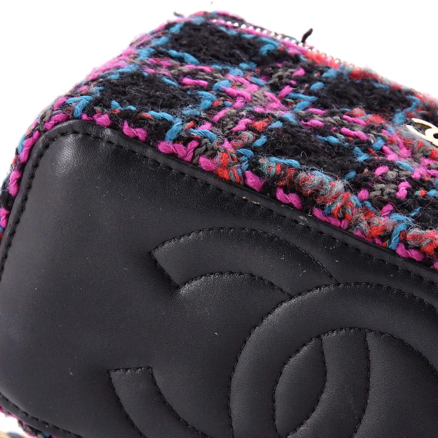 Chanel Pearl Crush Vanity Case With Chain Quilted Multicolor Tweed Small