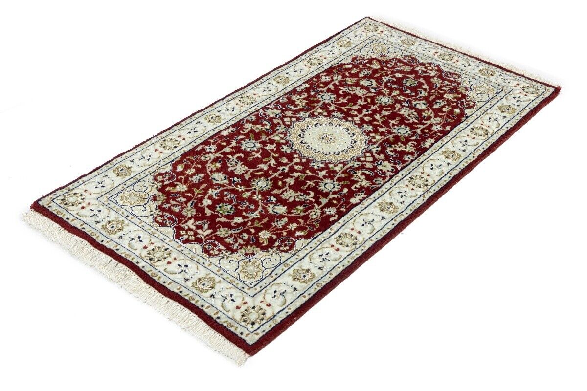 Handmade Indo-Nain Oriental Rug Classic Red