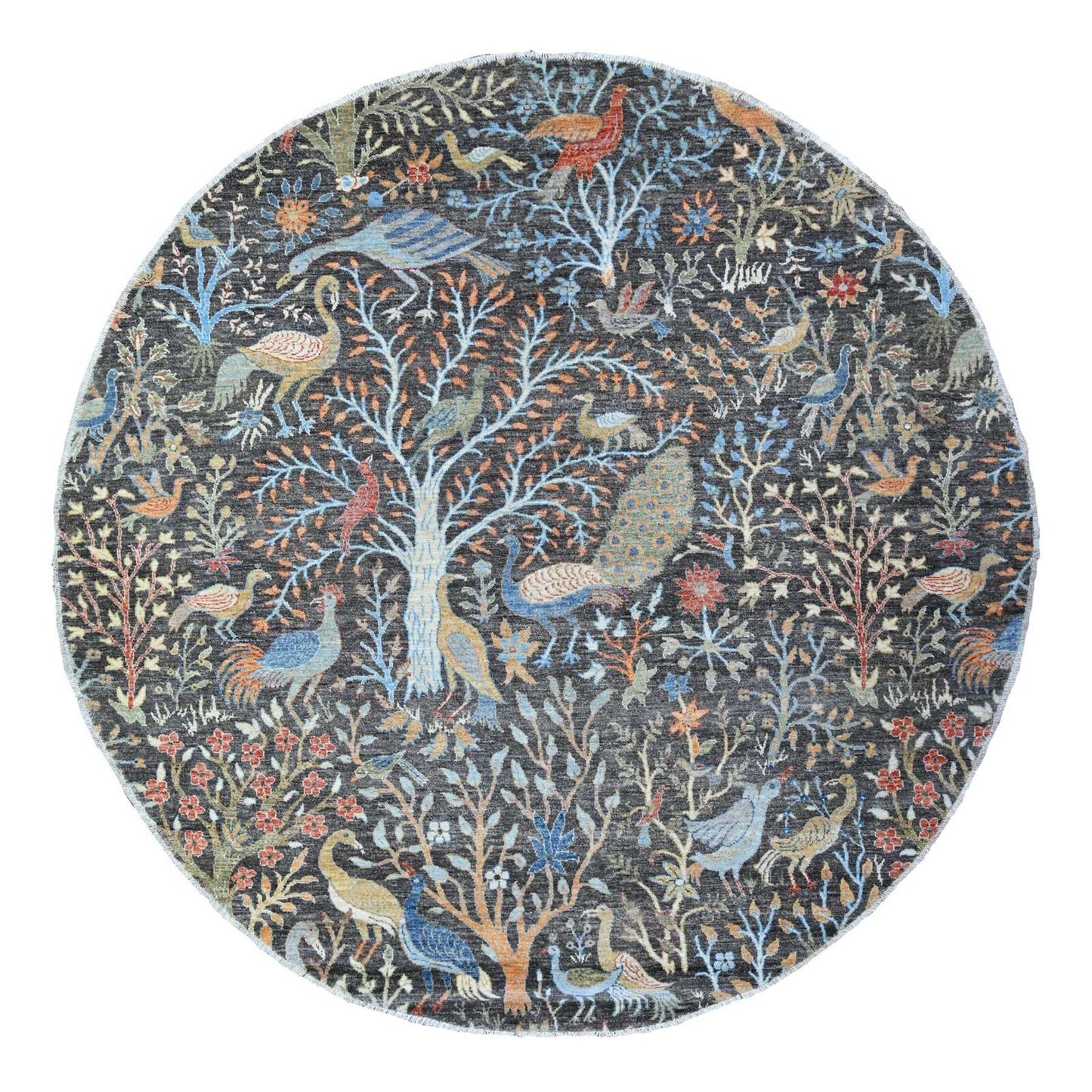 8'X8' Gauntlet Gray Wool Afghan Hand Knotted Peshawar Oriental Round Rug