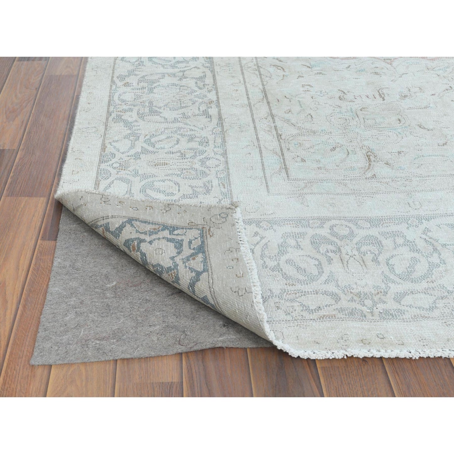9'8"X12'10" Worn Wool Hand Knotted Ivory Vintage Farsian Karman Rug