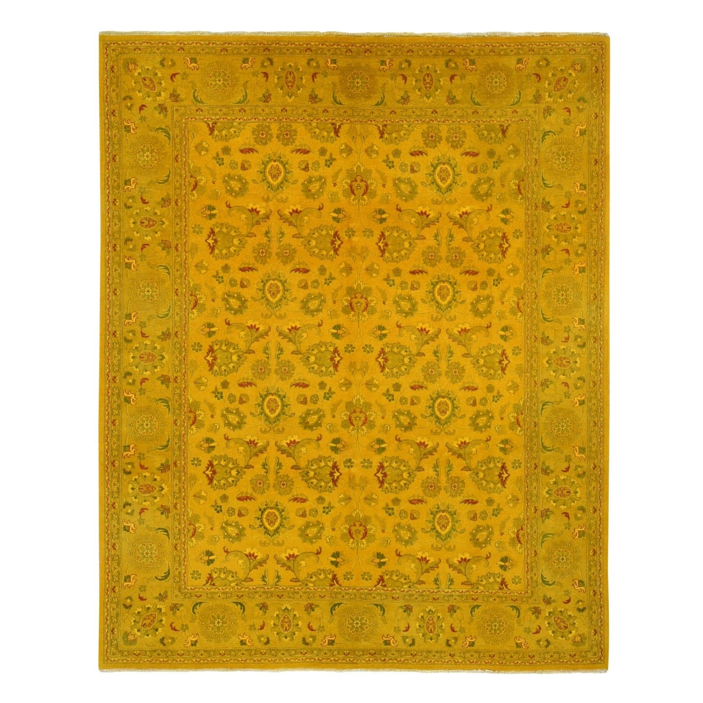 8'2"X10'1" Golden Overdyed Zoroastrian Design Wool Hand Knotted Rug