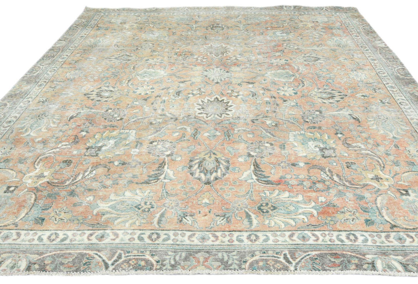 Distressed Vintage Oriental Rug Floral Style