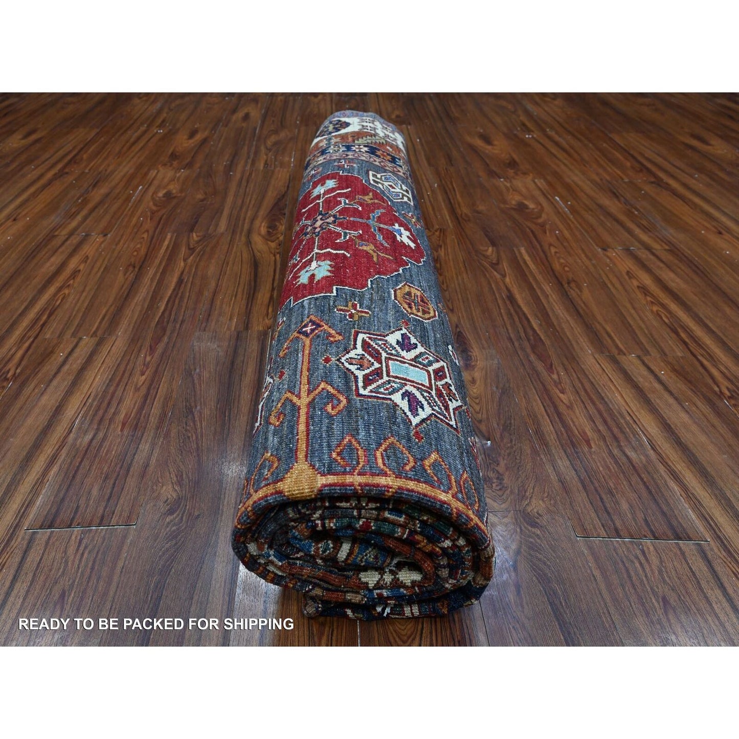 9'X12'3" Gray Tribal Medallions Hand Knotted Super Kazak Oriental Rug