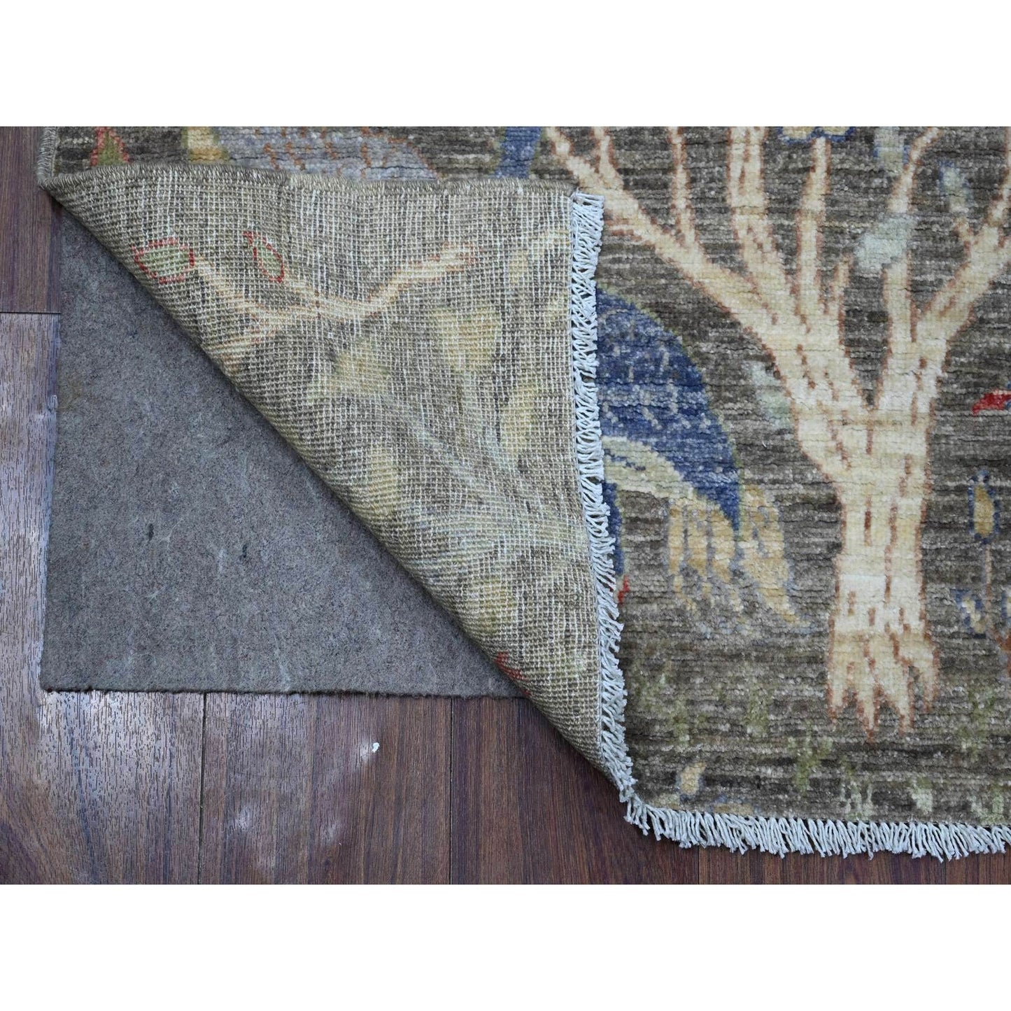 2'7"X9'8" Shingle Gray Birds Paradise Hand Knotted Runner Oriental Rug