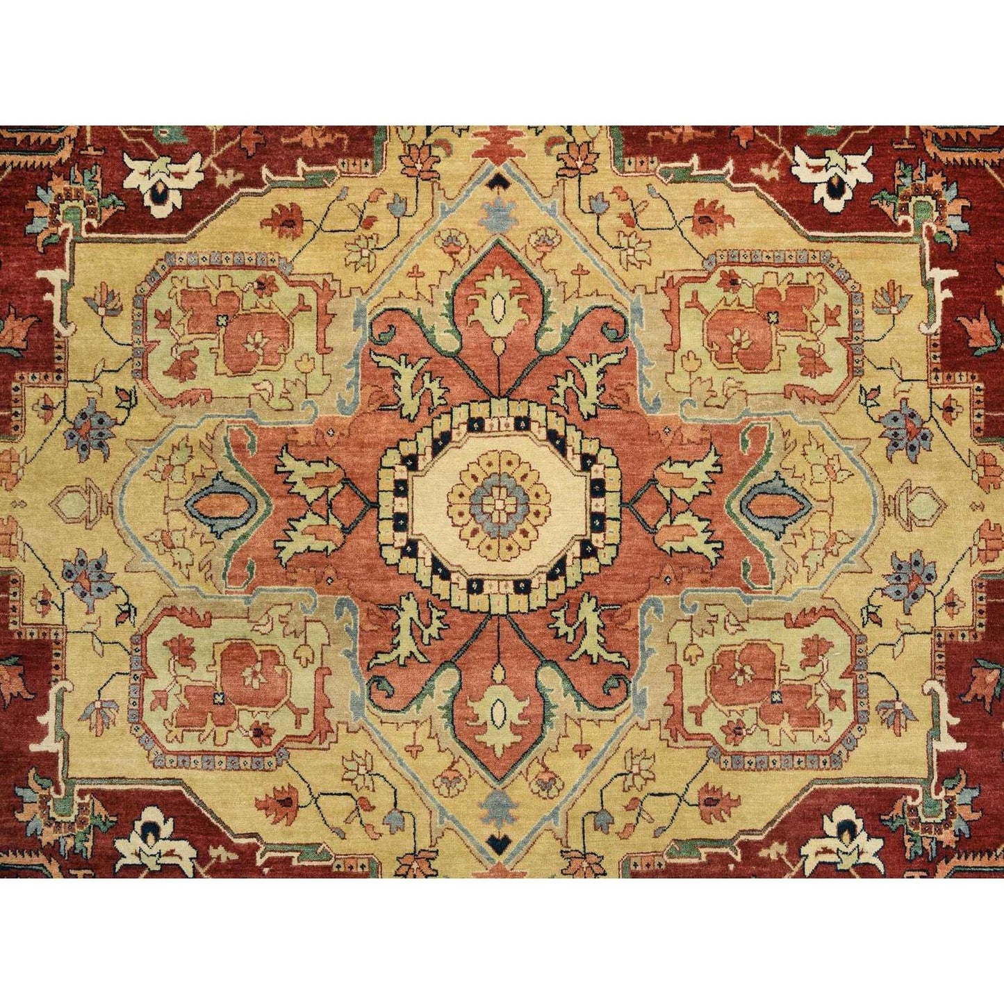 10'X10' Red Hand Spun Wool Hand Knotted Antiqued Fine Heris Round Rug