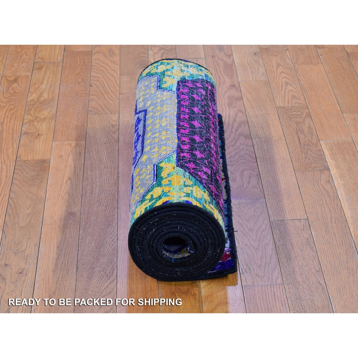 2'7"X12' Sari Silk With Wool Mamluk Design Hand Knotted Wide Runner Rug