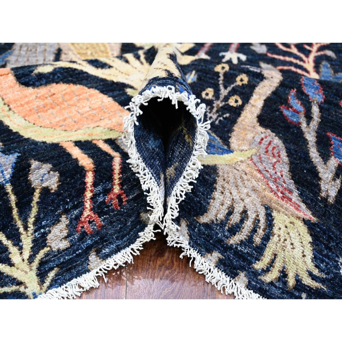 8'X8' Blue Birds Of Paradise Peshawar Hand Knotted Square Oriental Rug