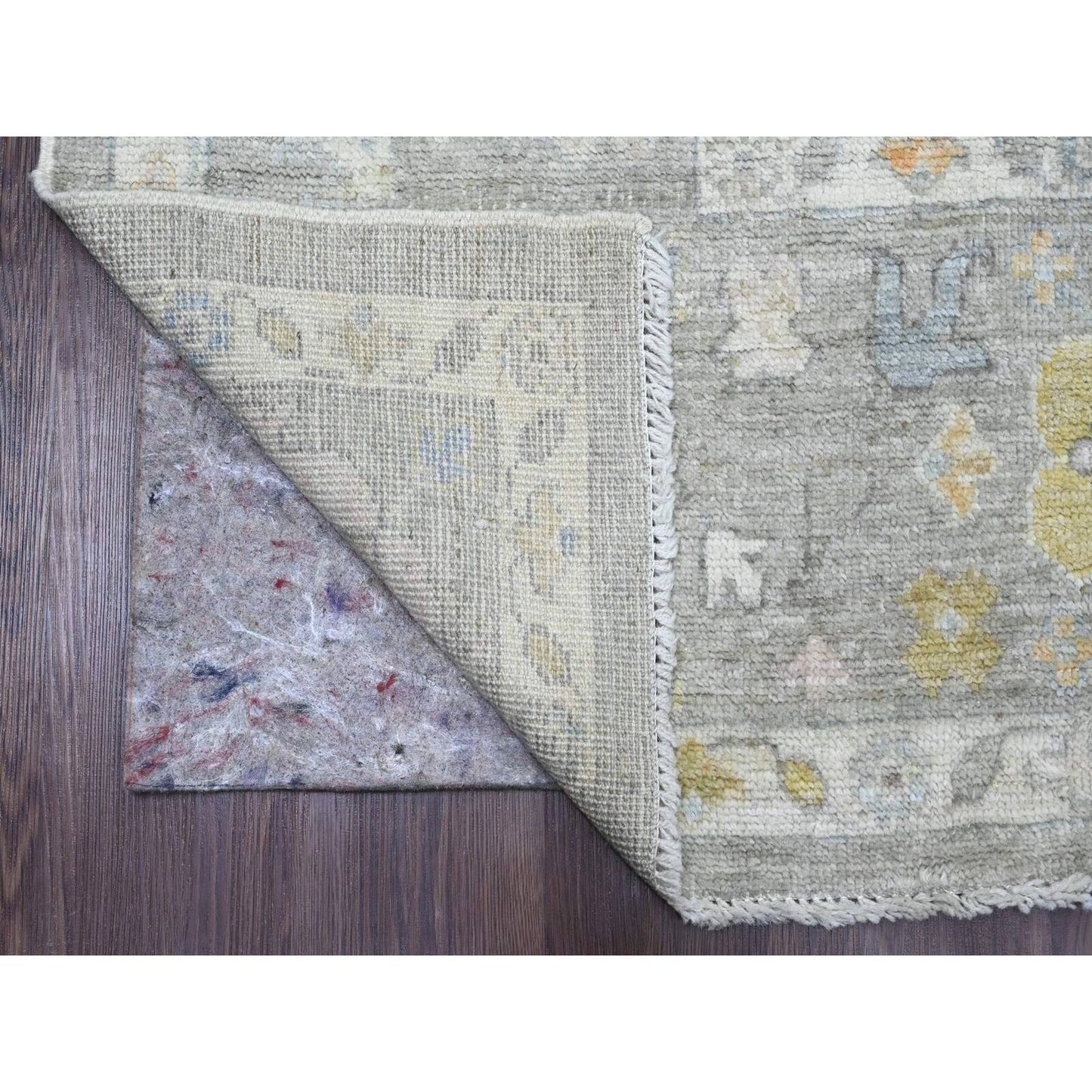 8'X9'7" Gray Afghan Angora Oushak Leaf Pattern Hand Knotted Pure Wool Rug