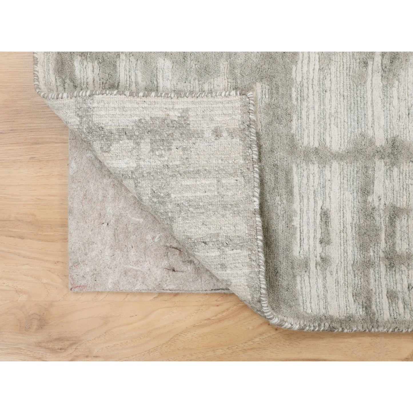 2'6"X8' Hand Spun Undyed Natural Wool Modern Hand Knotted Runner Rug