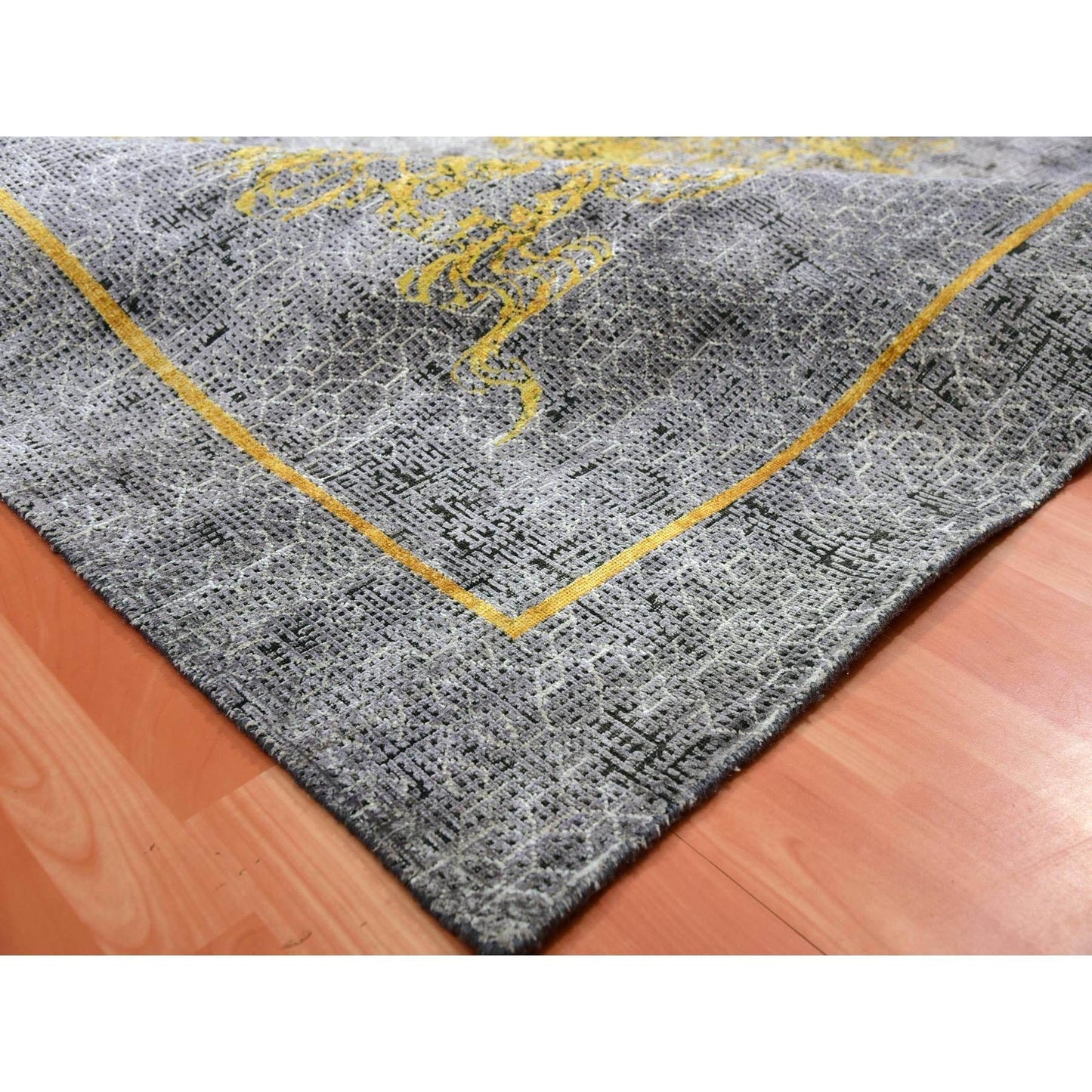 8'X10'3" Gray Golden Dragons Chinese Inspired Wool/Silk Hand Knotted Rug