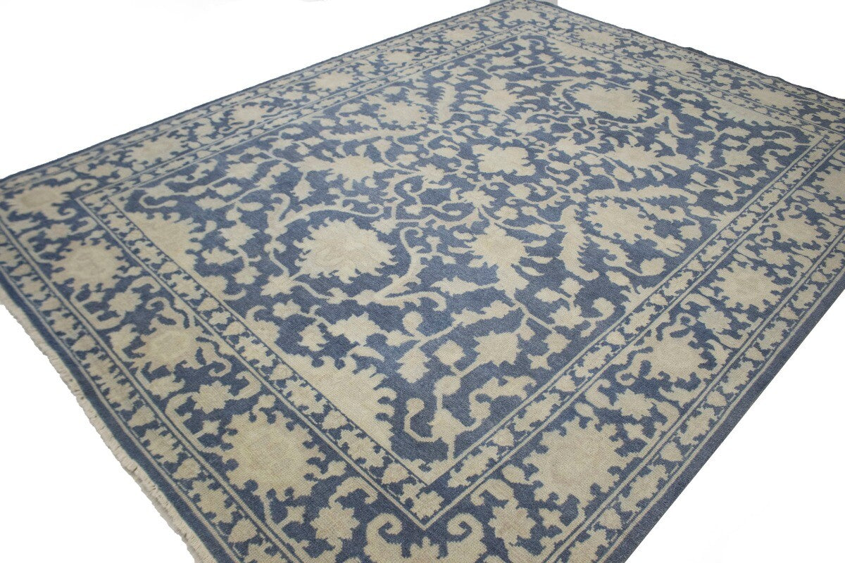 Handmade Wool Oriental Rug Large Slate Blue