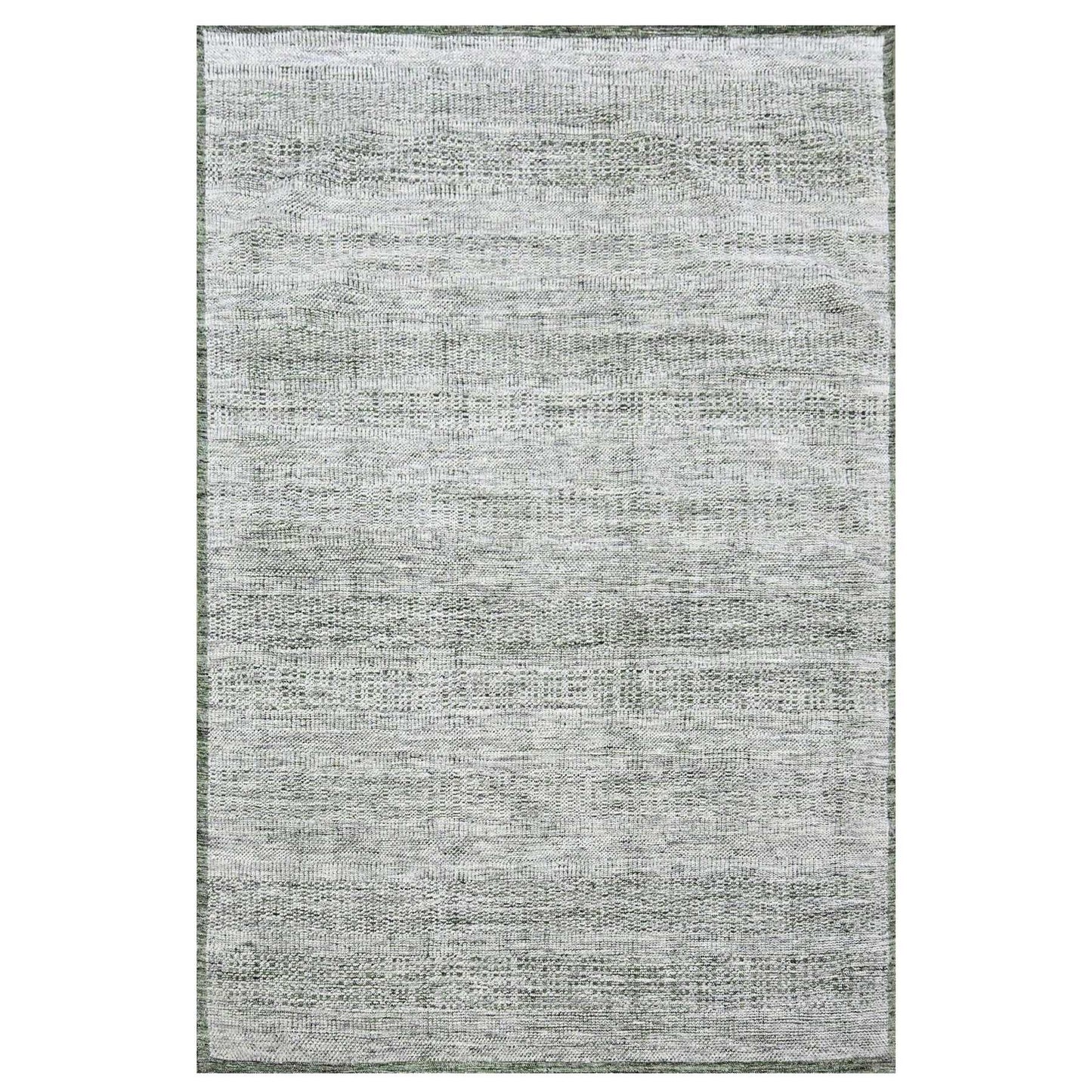 9'X12'1" White With Green Oxidized Grass Design Wool Hand Knotted Rug