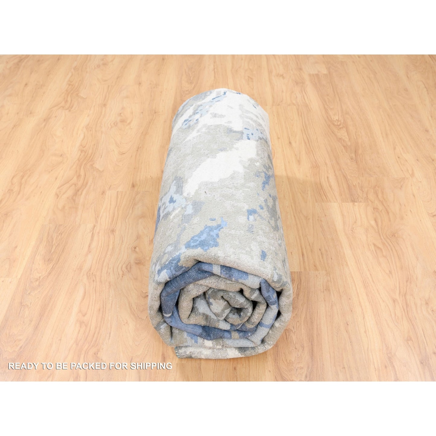 10'1"X10'1" Blue Abstract Design Wool And Silk Hand Knotted Square Rug