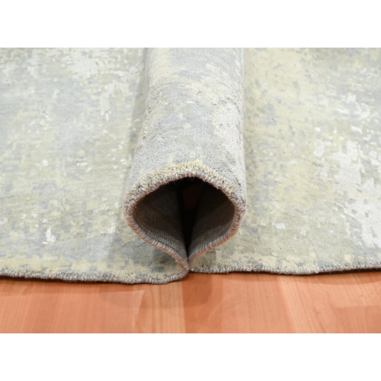 11'10"X11'10" Gray Abstract Design Wool And Silk Hand Knotted Round Rug