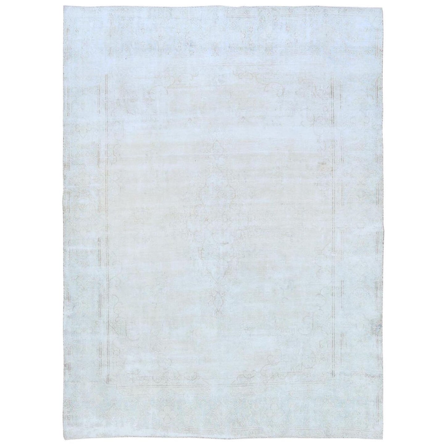 9'8"X12'10" Beige Hand Knotted Wool Distressed Vintage Farsian Karman Rug