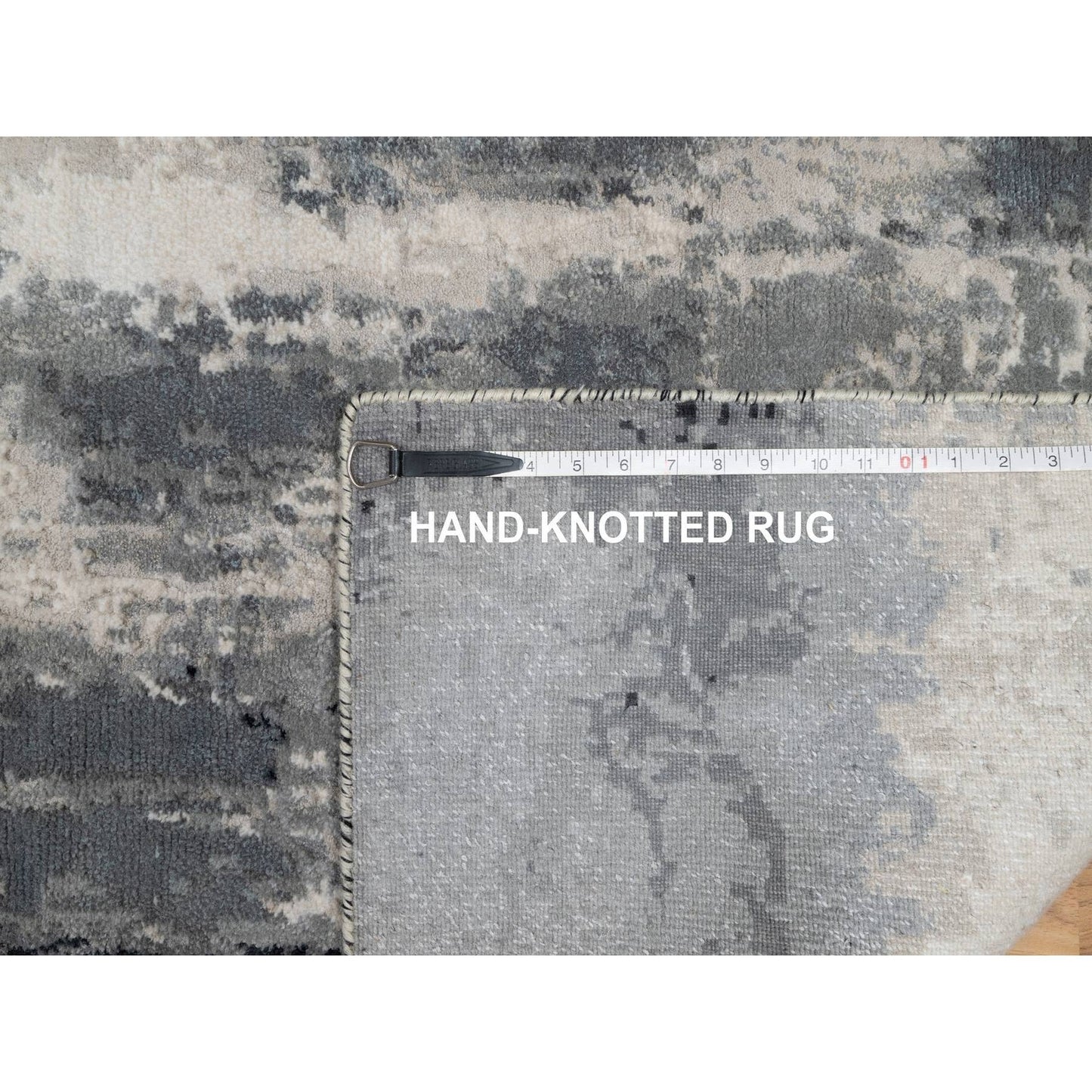 2'7"X6'4" Sable Black Abstract Design Wool & Silk Hand Knotted Runner Rug